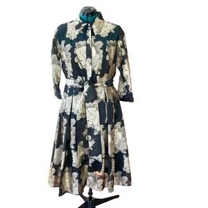 Rickie Freeman by Teri Jon Size 16 Belted Shirt Dress in black and gold